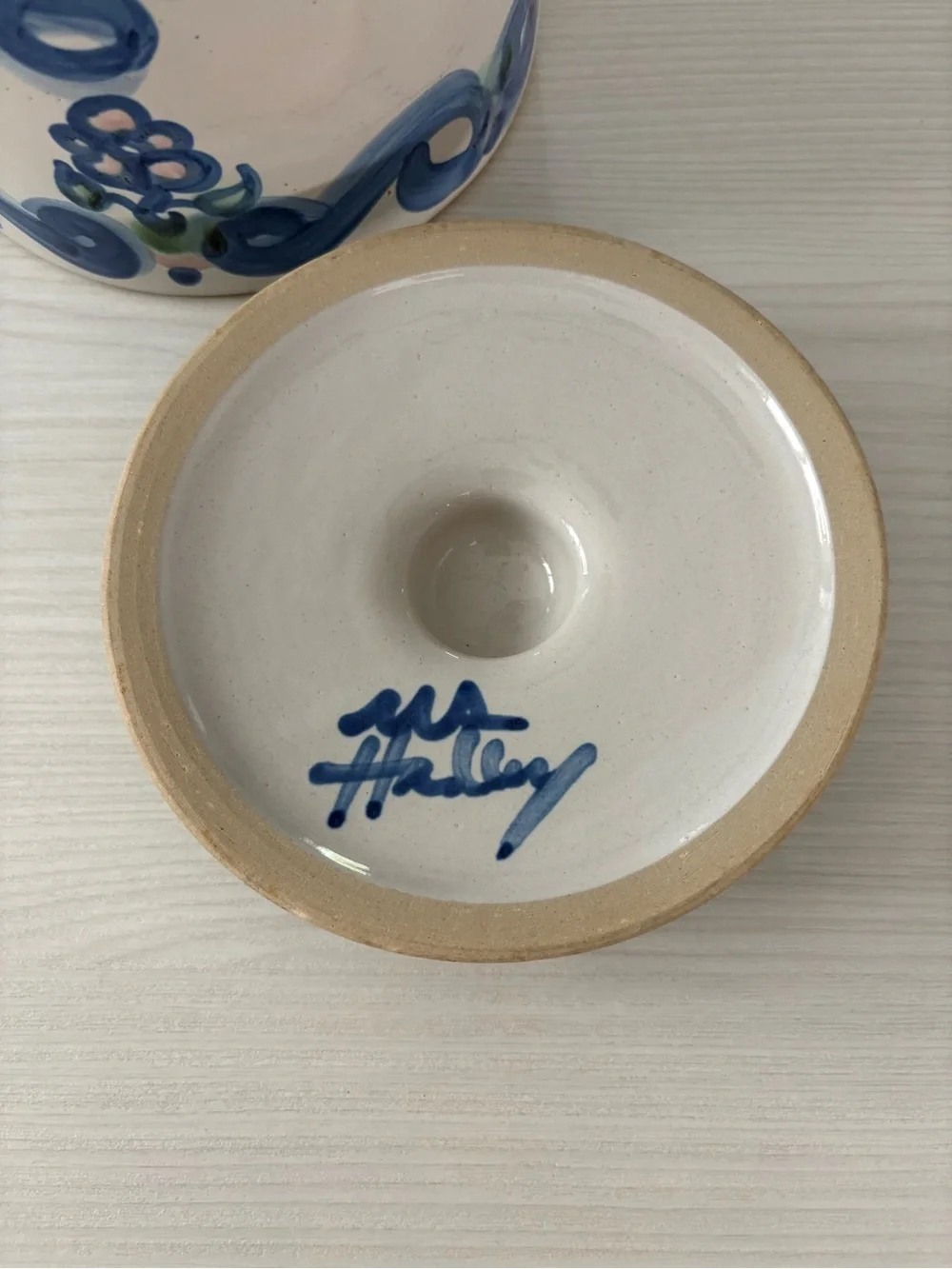 M.A. Hadley Hand-Painted Blue Floral Sugar Canister with lid
